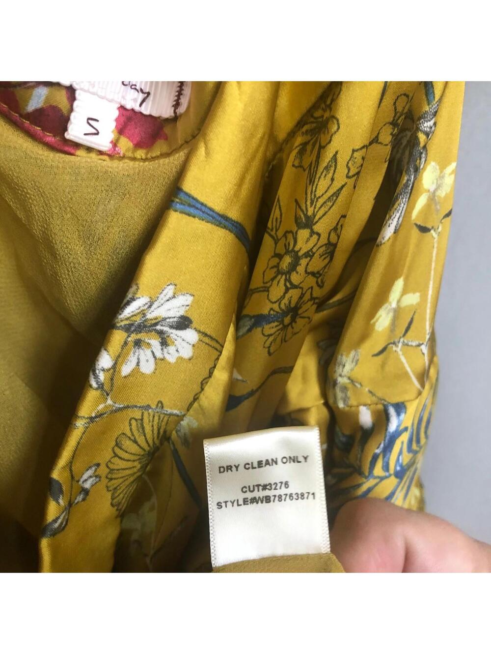Willow & Clay Mustard Floral Ruffle Mini Skirt Size S Asymmetric Satin - Picture 7 of 8